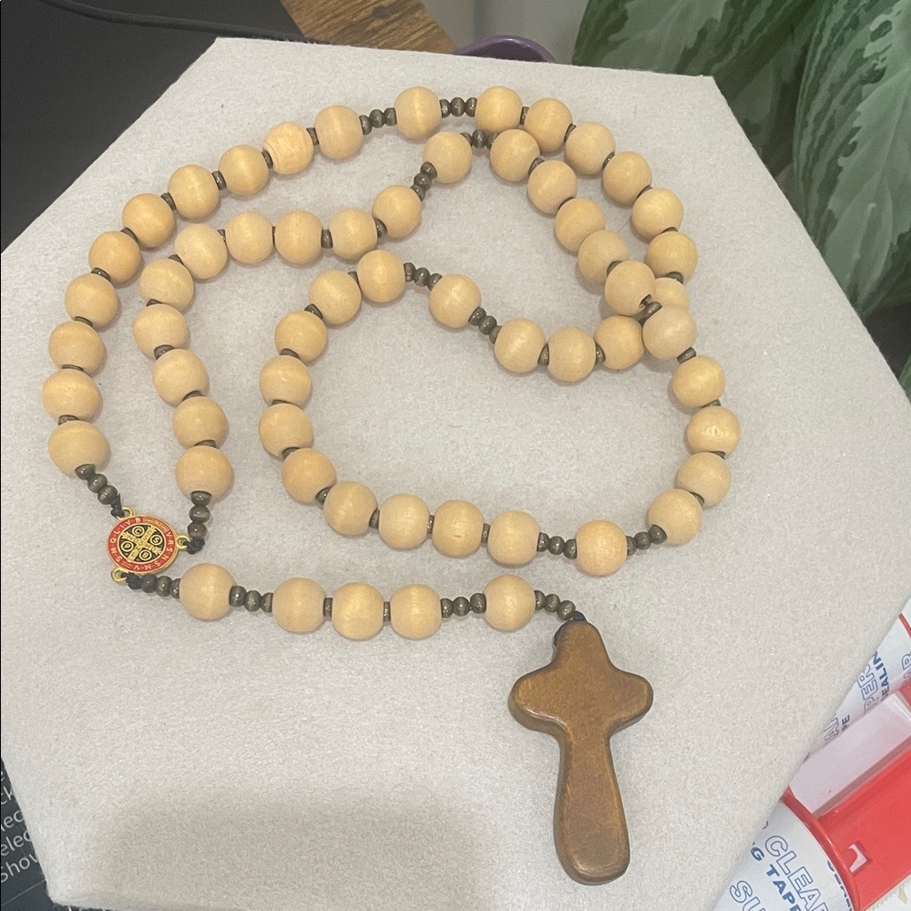 Wooden Bead Rosary with Cross Pendant